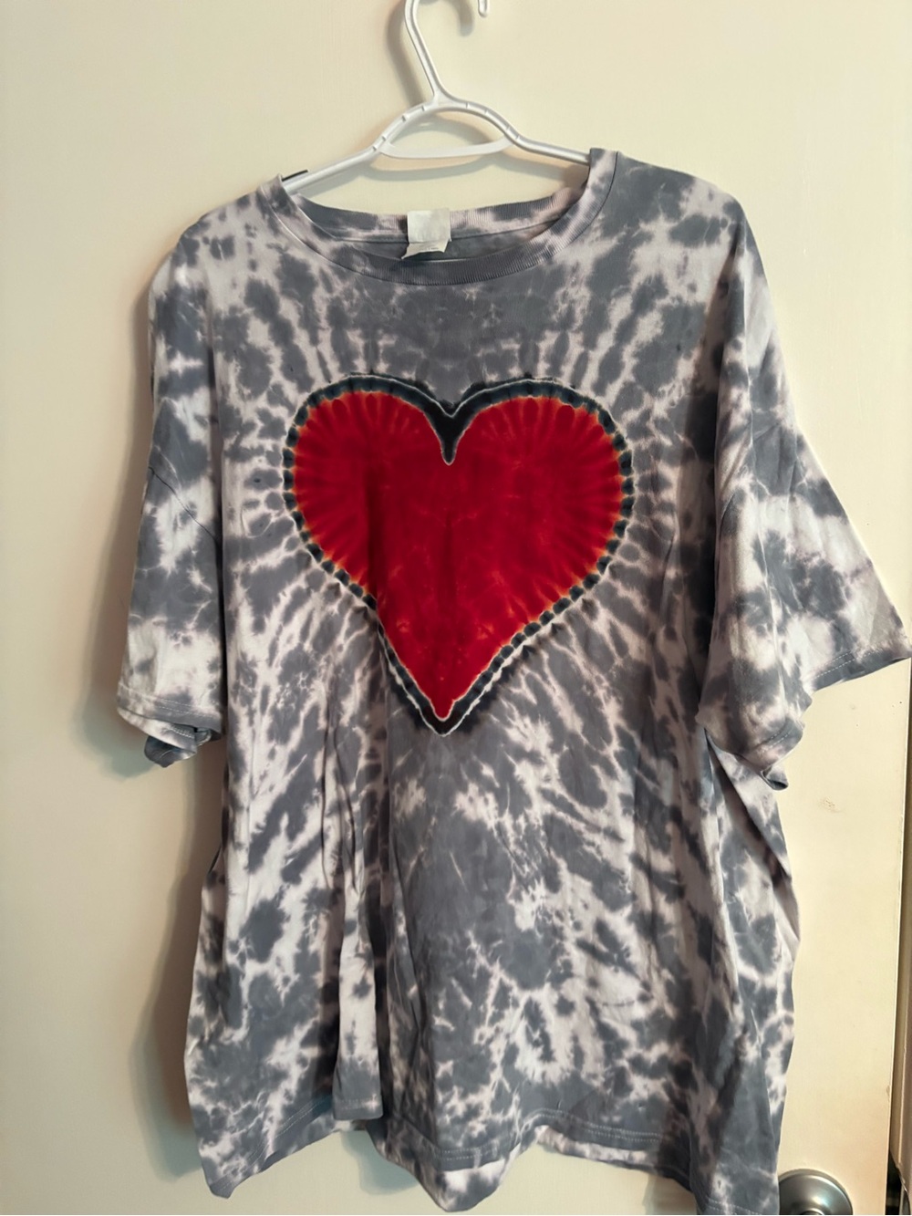Port and Company Gray and White Tie-Dye Tee with Red Heart
